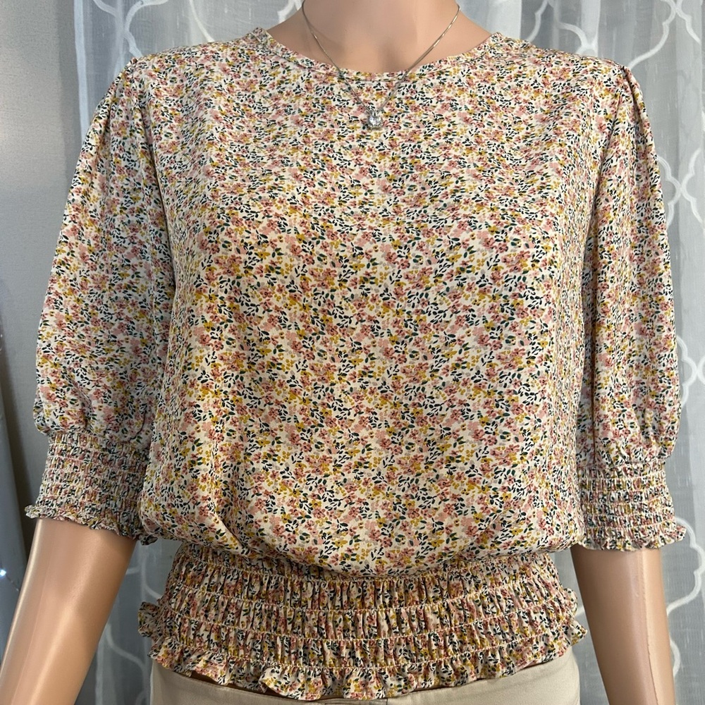 Sienna Sky Floral Print Blouse with Smocked Waist
